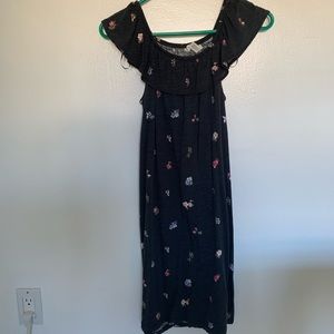 Flower print dark blue dress